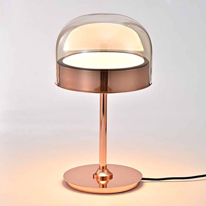 Modern Artistic LED Table Lamp Electroplate Metal Dome Table Light with Glass Shade