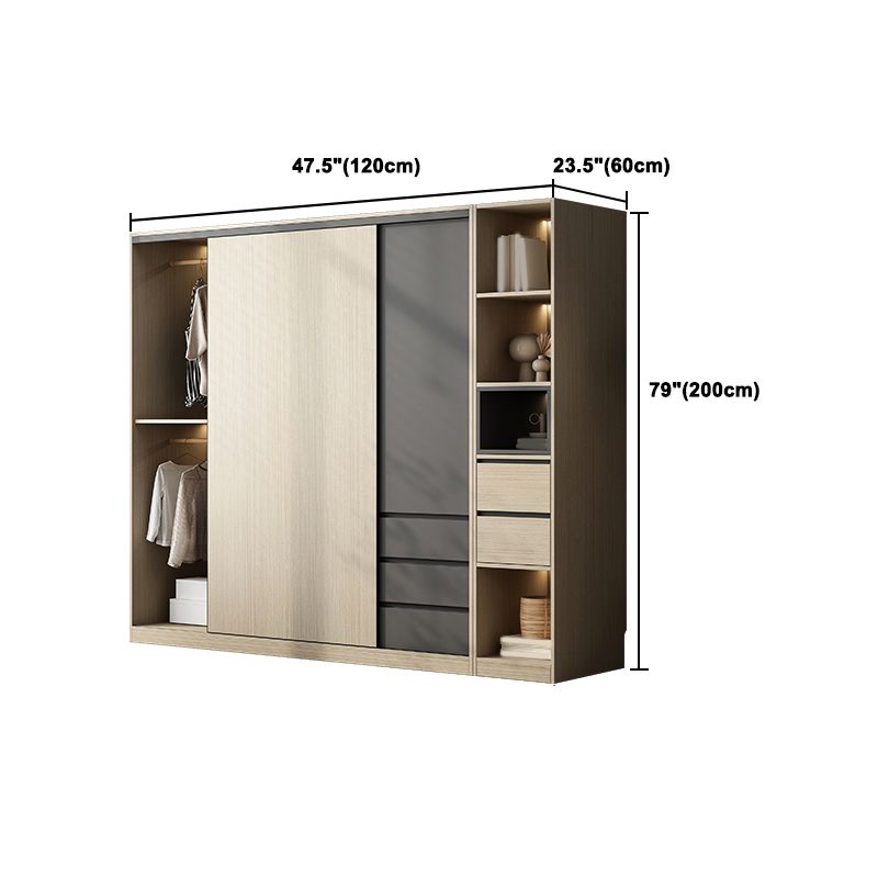 Engineered Wood Wardrobe Armoire Modern Sliding Door Wardrobe