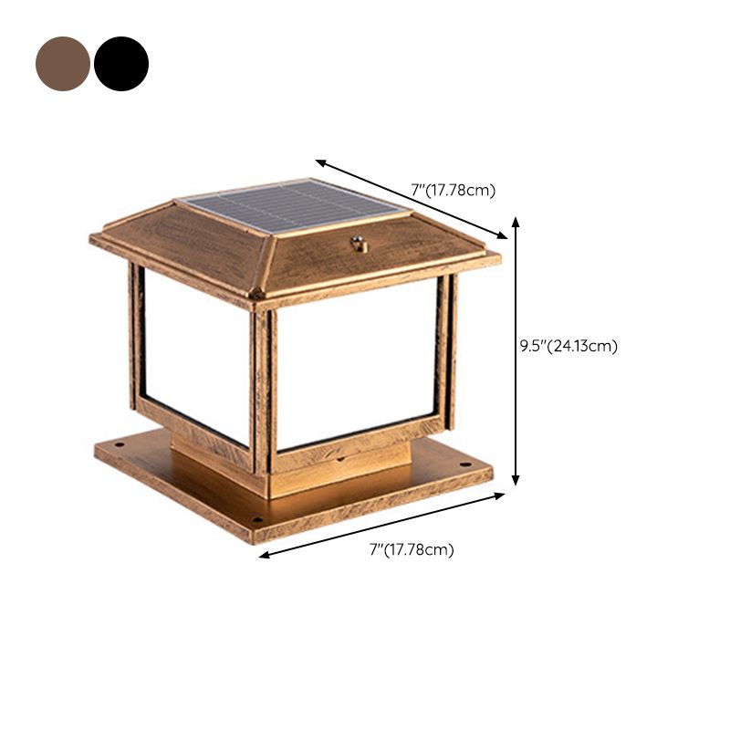 Metal Rectangle Shape Solar Pillar Lamp Modern 1-Light Outdoor Waterproof Light