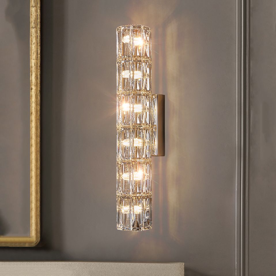 Postmodern Crystal Wall Light Cylinder Multi Light Wall Sconce for Living Room