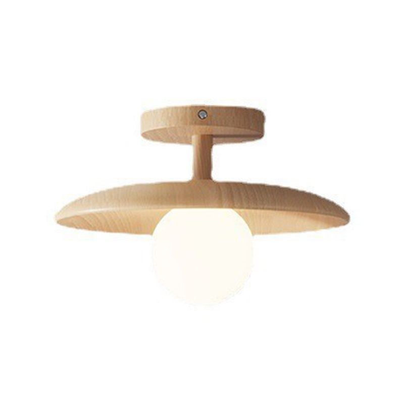 Shaded Semi Flush Mount Lighting Modern Style Wood Beige Ceiling Mounted Fixture