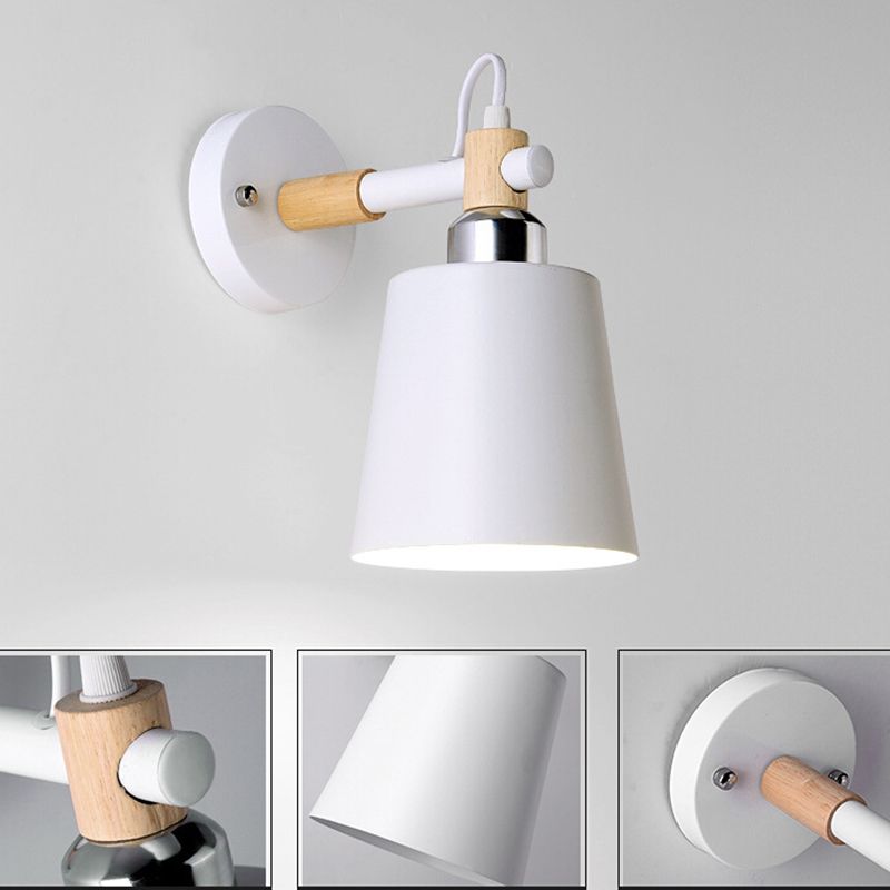 Modern Creative Single Wall Light Wooden Dome Macaron Wall Lamp with Wrought Iron Shade