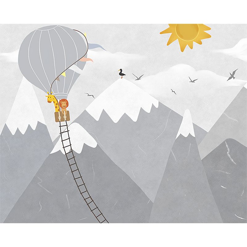 Soft Color Cartoon Wall Mural Stain-Resistant Wall Covering for Kid's Bedroom