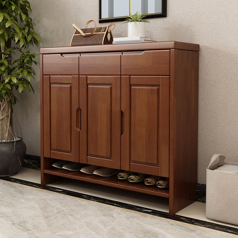 Mid-Century Modern Accent Cabinet Rubberwood 3 - Drawer With Doors Cabinet