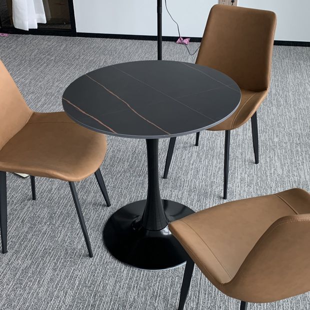 Contemporary Black Round Stone Dining Table with Tulip Style