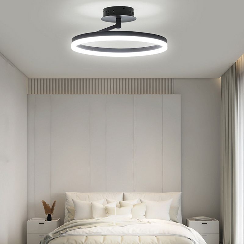 Anillo de metal semi iluminación de montaje de montaje LED minimalista Luz de techo negro