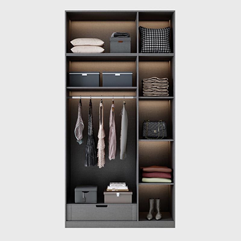 Contemporary Style Gray Colour Wardrobe Wood Soft Close Drawer Wardrobe Closet