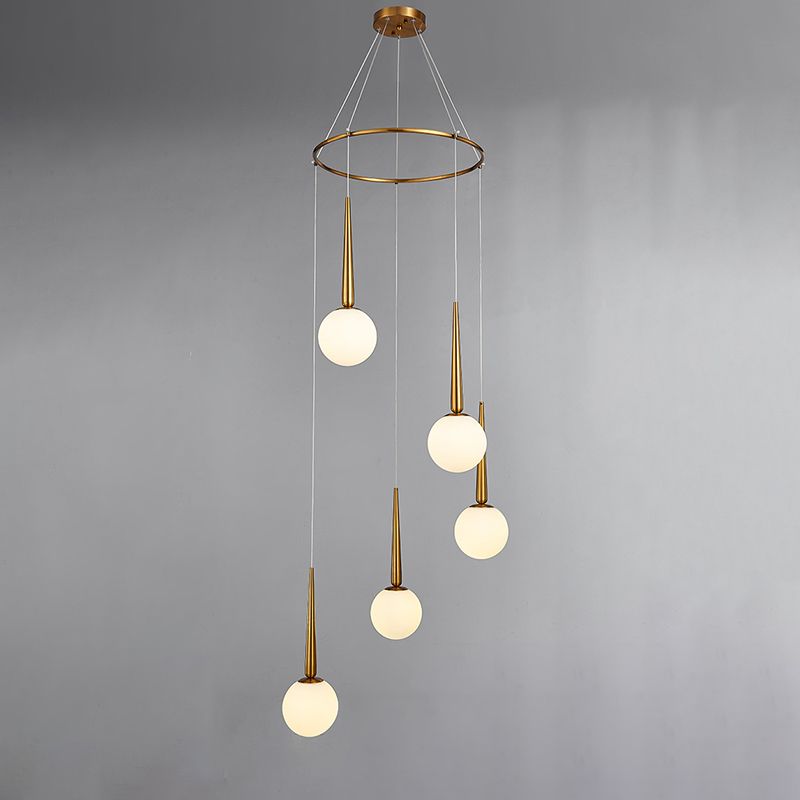 Milky Glass Ball Cluster Pendant Modern Style Hanging Light Fixture with Metal Ring Top