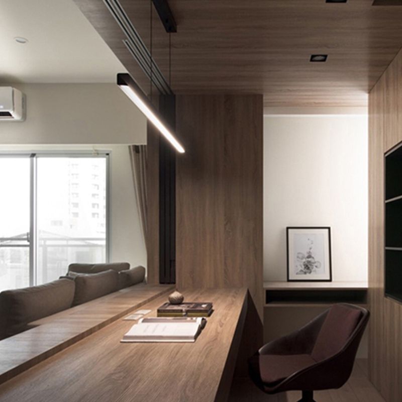 Modern Island Light Metal Straight Island Pendant in Black for Dining Room