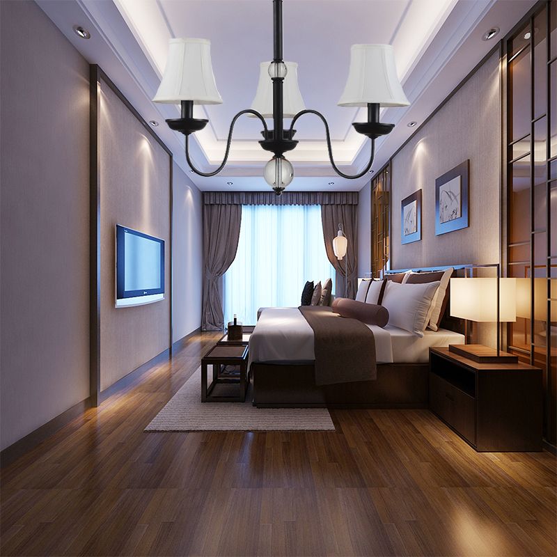 Empire Shade Bedroom Chandelier Light Traditional White Fabric Shade 3/5/6 Lights Black Ceiling Light