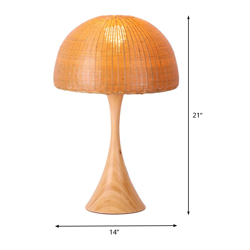 Lámpara de escritorio de madera de trompeta Asia 1 Bulbo Beige Task Iluminación con sombra de bambú del hemisferio