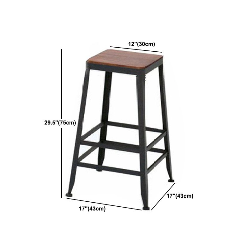 Industrial Metal Stool Wood Rectangle Seat Counter Stool in Matte Finish