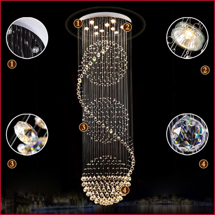 Spiral Droplet Hanging Light Fixtures Modern Simple Stainless Steel Ceiling Pendant for Stairwell