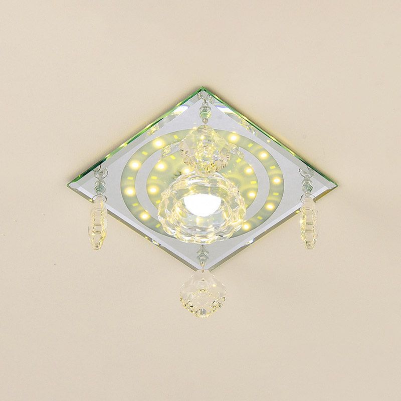 Square Clear Crystal Flushmount Minimalist LED Hallway Close to Ceiling Lighting Fixture