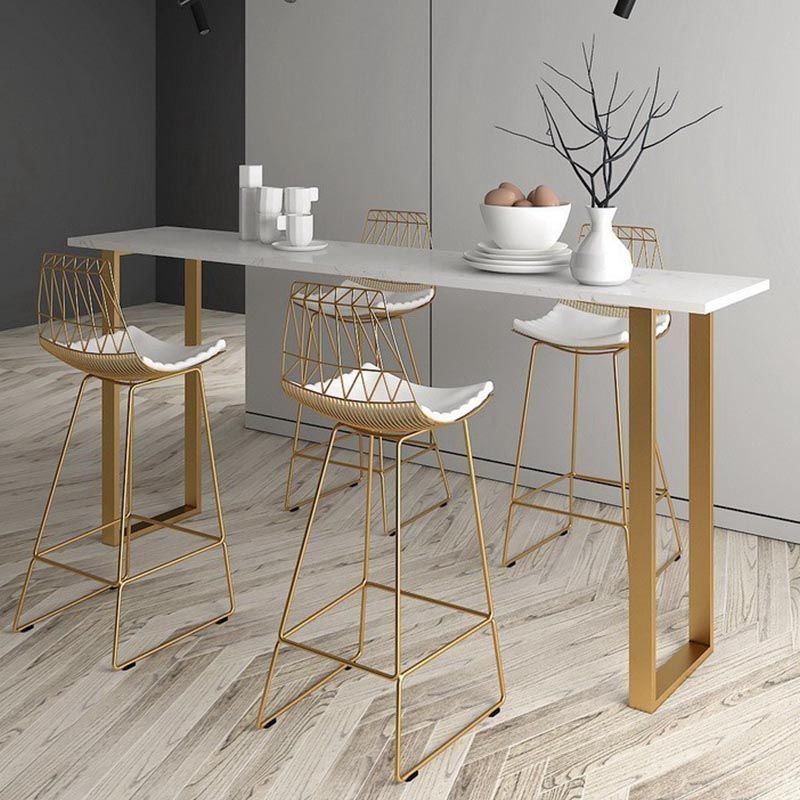 Rectangle Top Glam Bar Table 42-inch Height Gold Pedestal Bistro Table