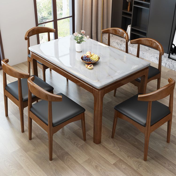Traditional Fixed Marble Top Dining Room Table with 4 Solid Wood Legs for Kitchen Dining Set