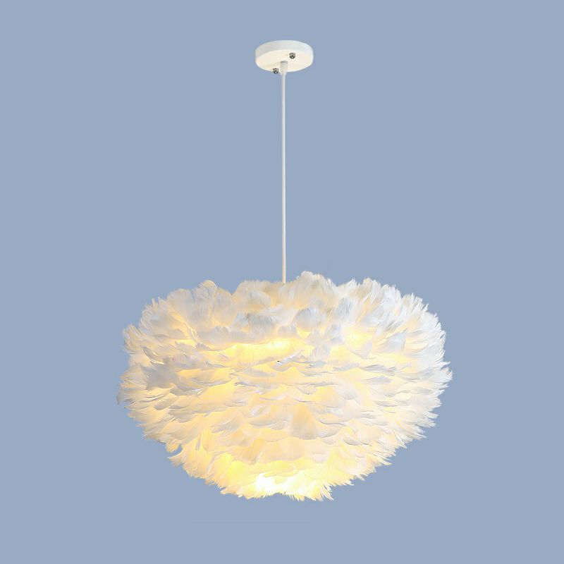 Hemisphere Shaped Girls Bedroom Ceiling Lighting Feather Minimalistic Chandelier Light Fixture