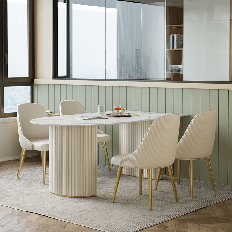 Glam Double Pedestal Dining Table Stone Table for Dining Room