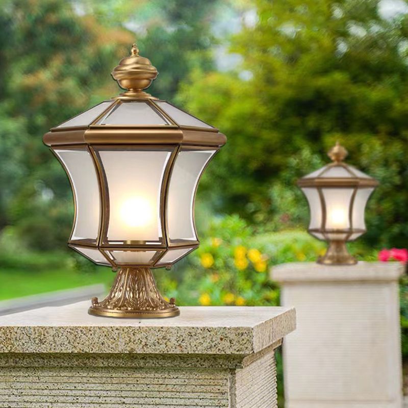 Modern Simple Copper Outdoor Light Lantern Shape Waterproof Pillar Lamp for Outdoor