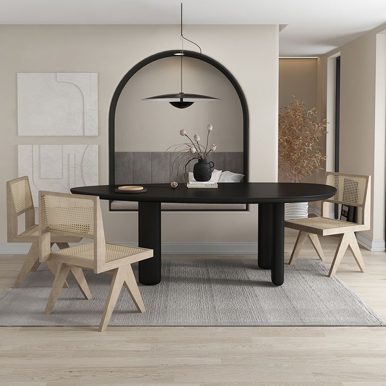 Oval Solid Wood Dining Table in Grey/Black Modern Table with 4 Legs for Restaurant