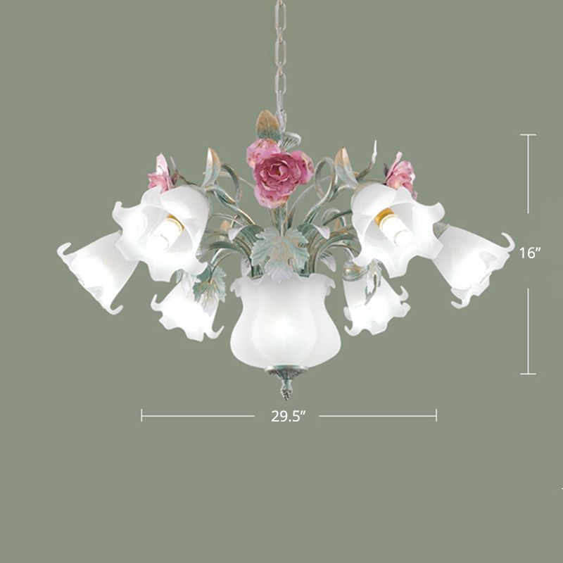 8 Köpfe Blumendecke Hänge Lampe Pastoral weiße Glasurleuchter für Wohnzimmer