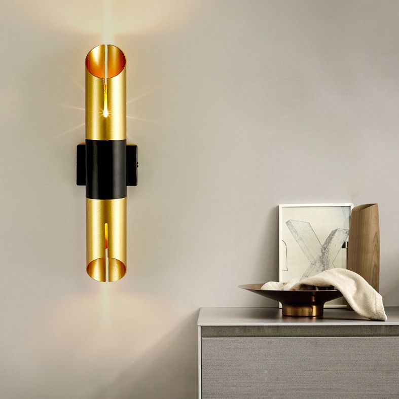 Frosted Gold Post-modern Style Wall Lamp 14" H Tube Shaped Metal Sconce Lights for Aisle Corridor