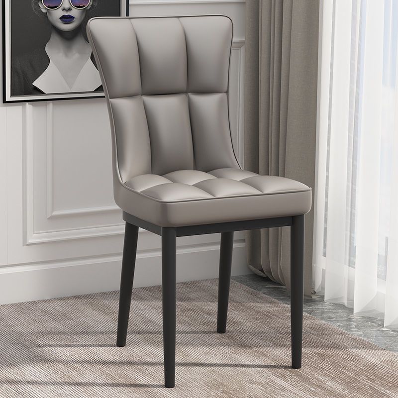 Glam Leather Dining Chair Parsons Chair with Steel Legs in Matte Finish for Home