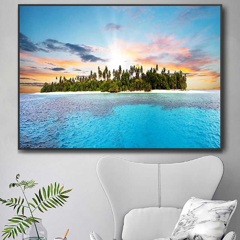 Stunning Tropical Beach Canvas Hotel Photograph Print Seascape Wall Art Decor in Blue