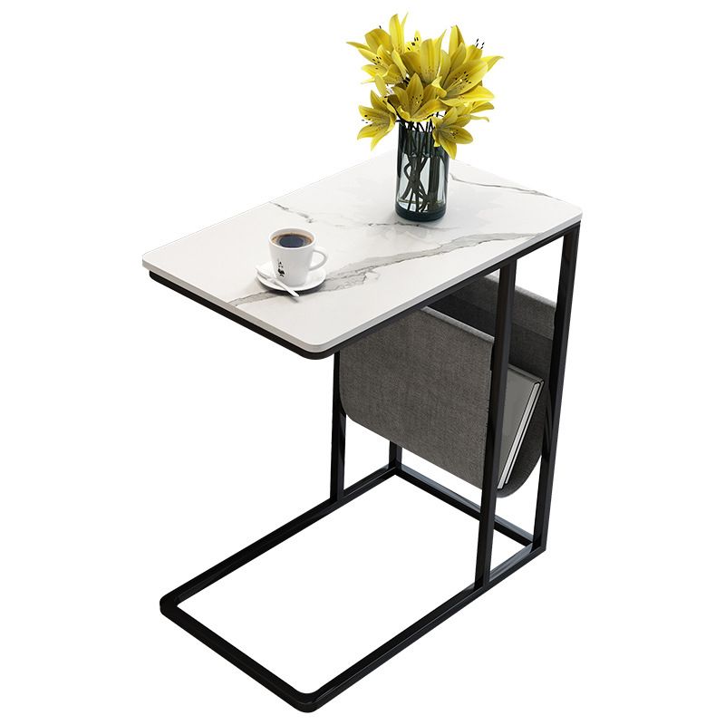 24.4" Tall Ironcraft C Side Table Rectangular Faux Marble Top End Table with Storage