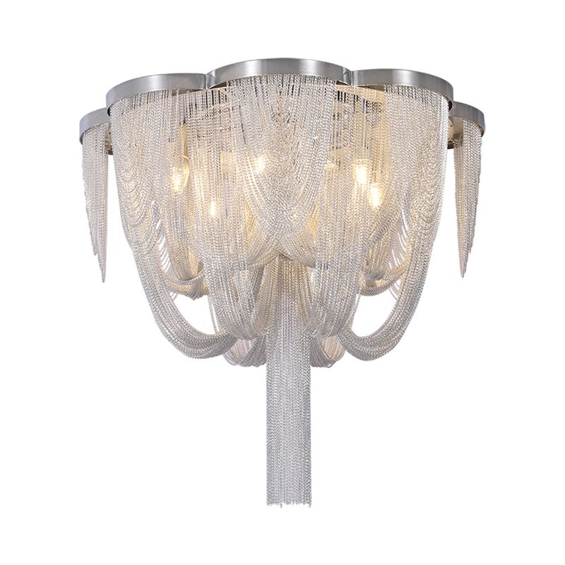 Fringe Chain Flush Mount Modernist Aluminum 4 Lights Chrome Ceiling Lamp for Parlor