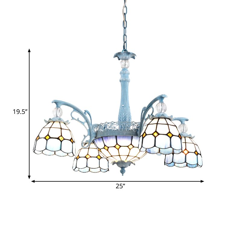 Verre de vitrail lustre Méditerranéen 4/6/8 Lumières Blue suspension de la lampe pour salle à manger