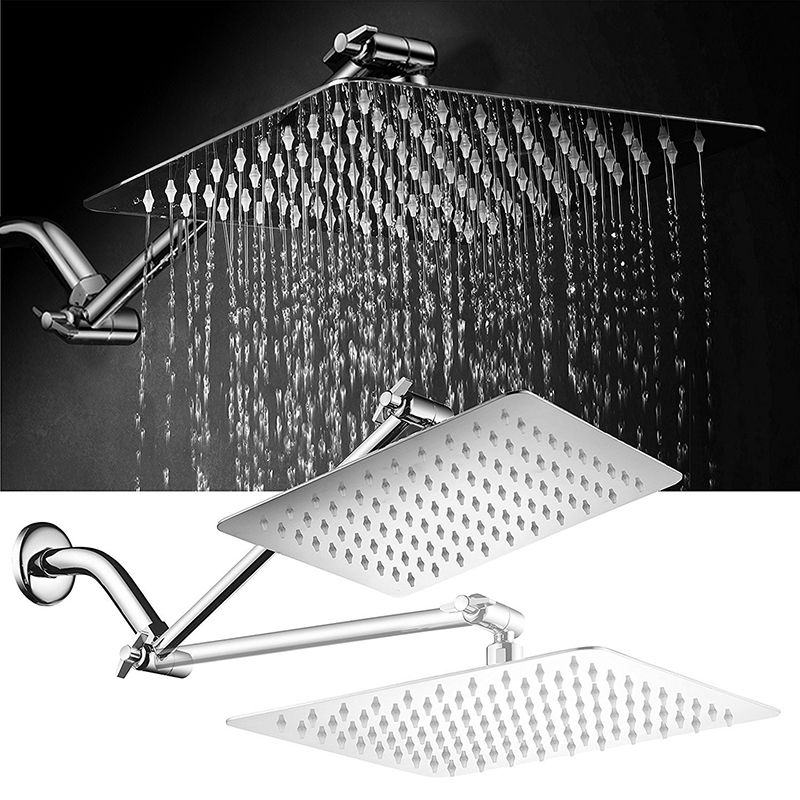 Contemporary Shower Combo Dual Shower Head Ceiling Mounted Metal Square Shower Head