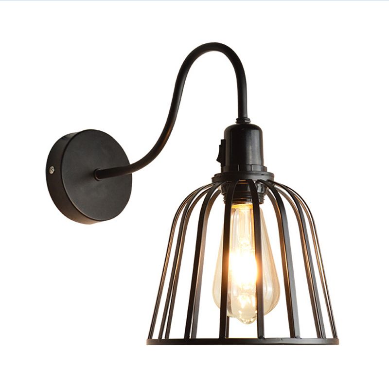 Éclairage d'applications en métal à bras en véranda avec une nuance de cloche rétro 1 lampe murale de salle à manger légère en noir