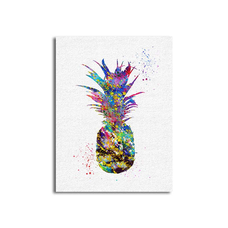 Tropical Pineapple Watercolor Canvas Blue Textured Wall Art Print for Living Room