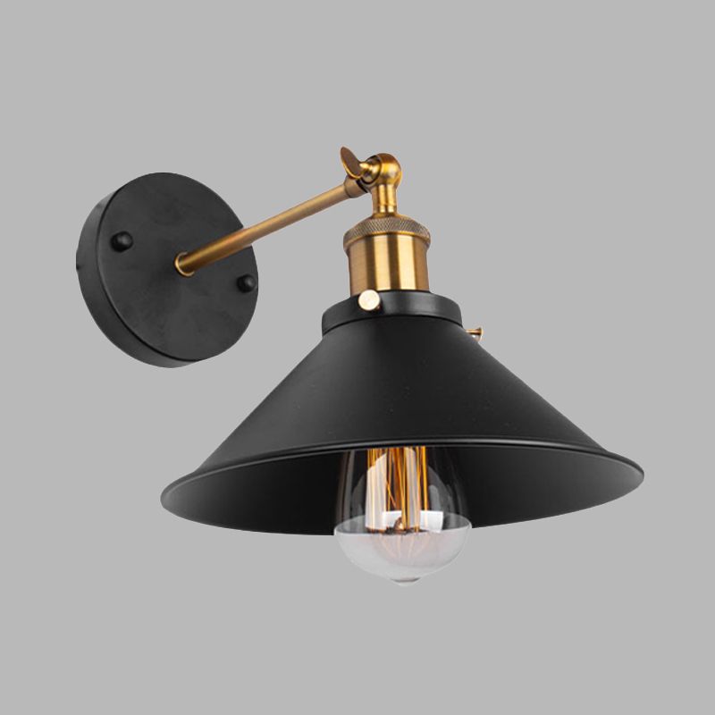 Black Finish 1 Bulb Wall Mount Industrial Metal Conical Wall Sconce Light for Restaurant