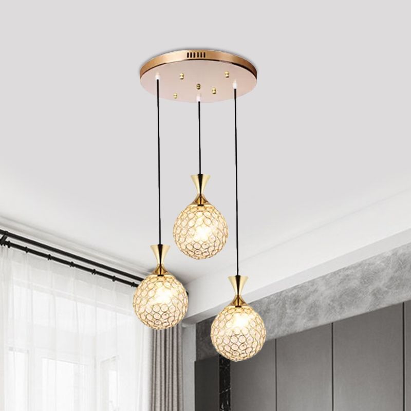 Lampada del soffitto della sala da pranzo Globe Minimal Crystal Encrusted 3/5 Bulbs Oro Gold Multi Pendente Apparecchio di illuminazione