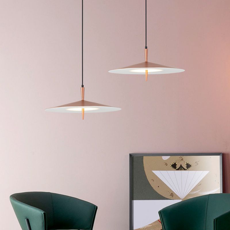 Colgante de suspensión delgada de oro rosa contemporáneo 1 luz acrílica acrílica luz de techo en luz blanca