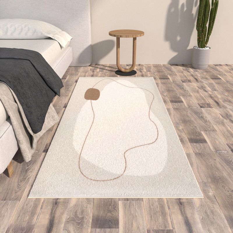 Simple Line Rug Polyester White Rug Tear Resistant Rug for Bedroom