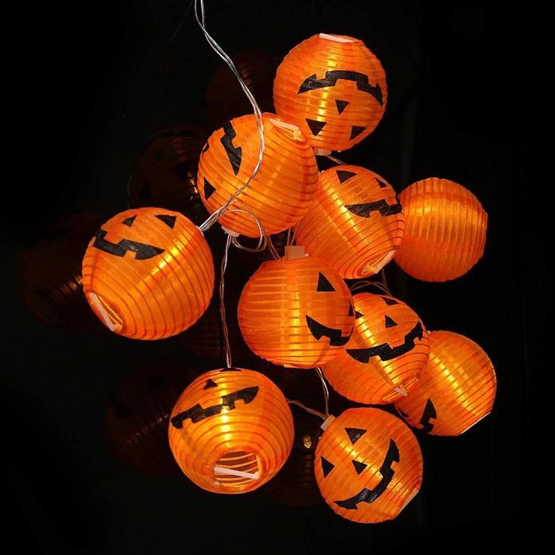 Pumpkin Lantern Fabric String Lamp Art Decor Orange Solar LED Light for Backyard