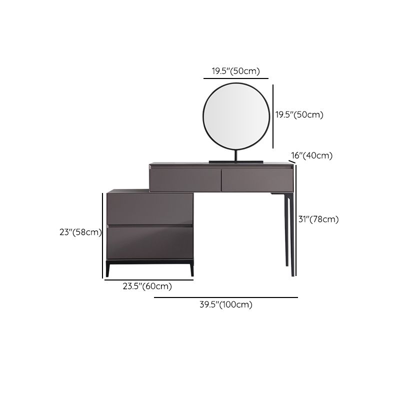 Modern Gray Vanity Mirrored Wood Makeup Dressing Table Stool Set