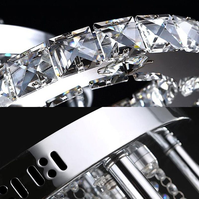 Ring Semi Flush Light Contemporary K9 Crystal Chrome 23.5"/28"/33.5" Wide LED Ceiling Lamp, Warm/White/2 Color Light
