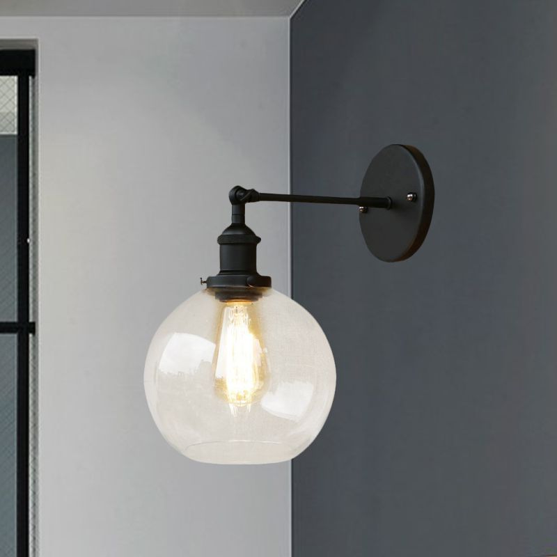 Heldere glazen zwarte wand sconce verlichting orb 1-licht vintage verlichtingsarmatuur voor woonkamer