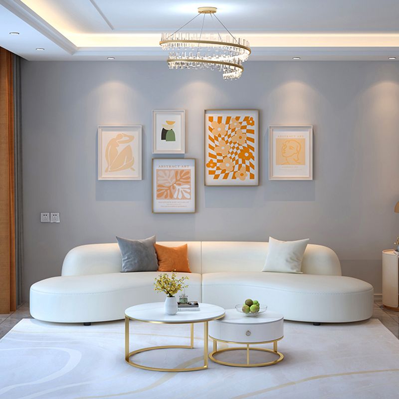 Curved Armless Sectional Sofa Faux Leather Stain-resistant Sectional