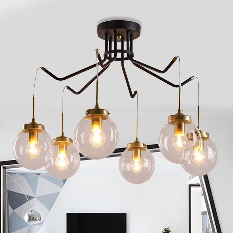 Éclairage de lustre en verre transparent Globe Classic 6/8 lumières Lumières Pendante Éclairage en noir