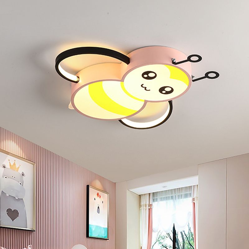 Lovely Bee Ceiling Mount Cartoon Style Acrylic Yellow/Pink LED Flushmount Lighting for Bedroom