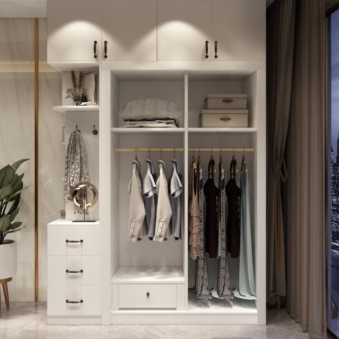 White Engineered Wood Wardrobe Closet Contemporary Wardrobe for Bedroom