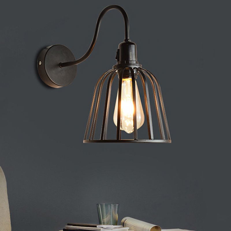 Éclairage d'applications en métal à bras en véranda avec une nuance de cloche rétro 1 lampe murale de salle à manger légère en noir