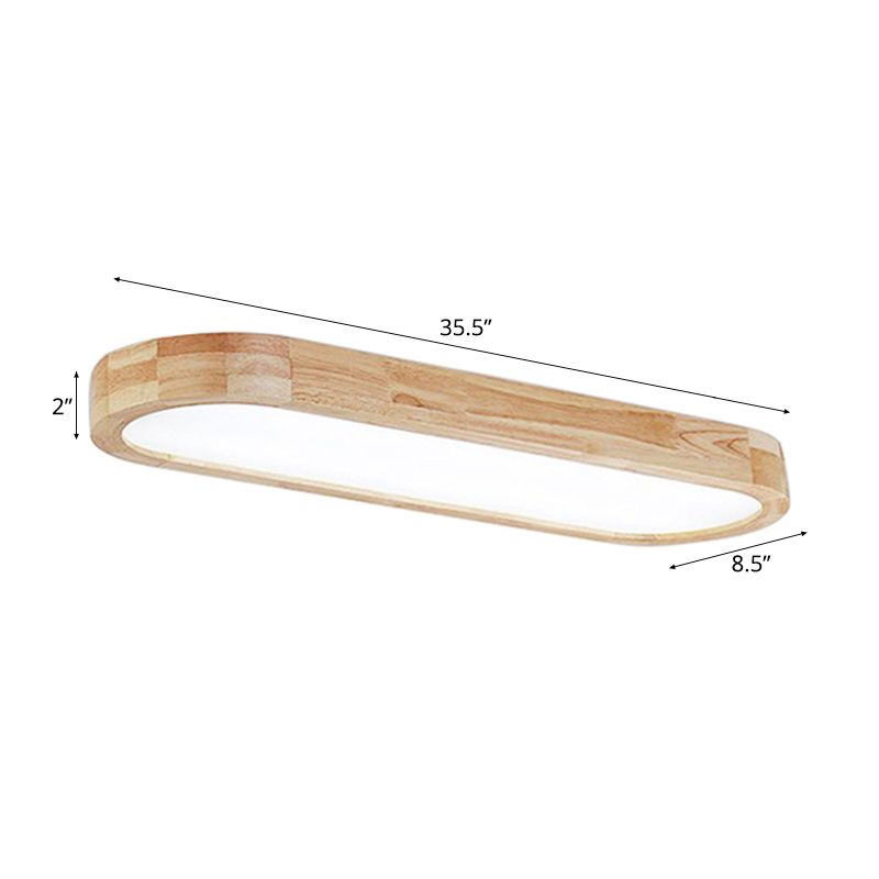 Modern Oval Ceiling Light Fixture Wood 1-Light Office Flush Mount Lamp with Diffuser,  25.5"/35.5"/47" W