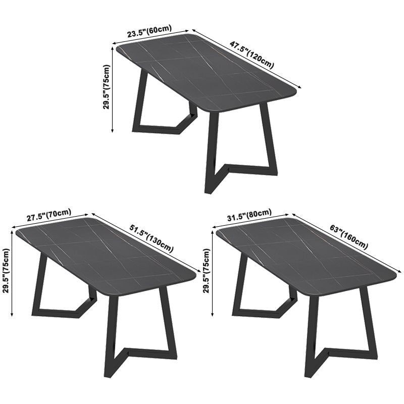 Industrial Style Sintered Stone Dining Table Black Rectangle Table with Sled Base for Dinning Room