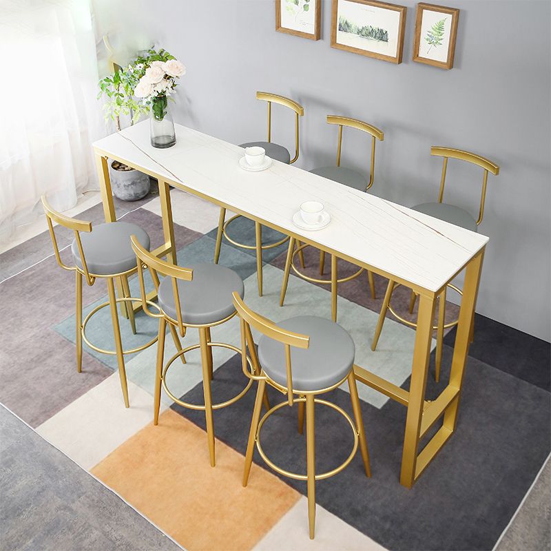 Stone Top Bar Stool Table Glam Style Pub Table with Gold Legs